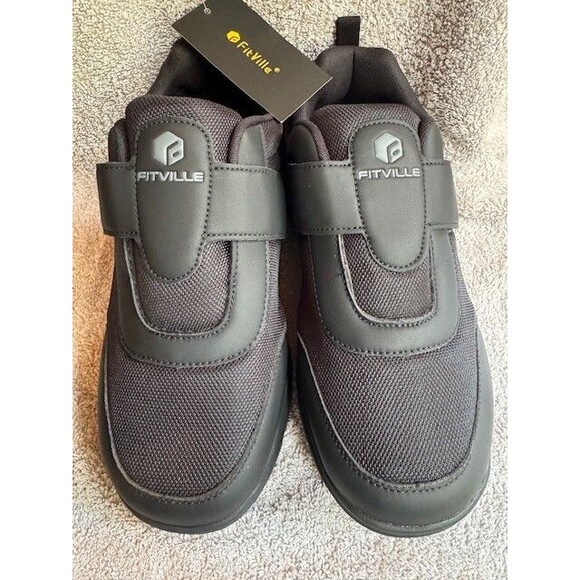 Fitville Mens Marca Black Knit Orthopedic Diabetic Walking Shoes 10 EW Wide NWT - Picture 2 of 12